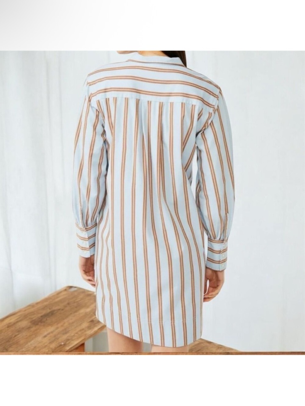 Free Assembly Light Blue and Brown Striped Midi Dress - Picture 2 of 10